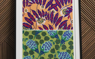 Framed floral pattern art print inspired by william morris textile art print perfect for vintage design nerds