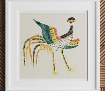 Framed colorful rooster bird art print in taguchi tomoki style from kono bairei collection for history nerds