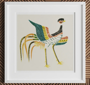 Framed colorful rooster bird art print in taguchi tomoki style from kono bairei collection for history nerds