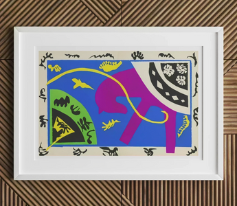 Colorful abstract collage featuring geometric shapes and buildings inspired by famous collage artists of the dada movement