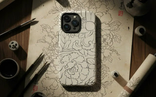 Floral patterned white iphone case showing back side design for modern art fans by toby leon