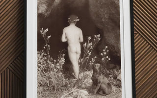 Framed vintage photograph highlighting baron von gloeden in sicilian mythography with classic sepia tones