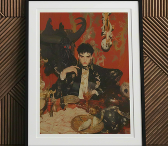 Framed portrait painting in dark tones depicting stoker’s dracula representing queer vampire themes and true blood legacy