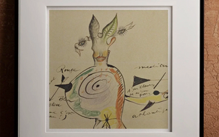 Surrealist drawing of a humanoid figure with animal features and spiral body illustrating the exquisite corpse technique
