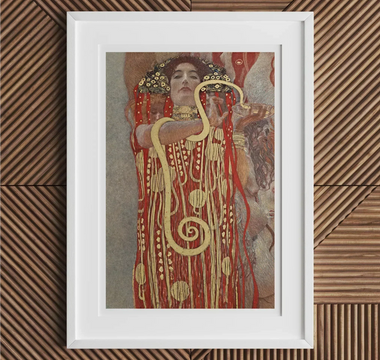 Portrait of a woman in a wide-brimmed black hat and elegant white dress with blue sash inspired by gustav klimt and adele bloch-bauer