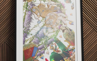 Ornate colorful Hindu deity figure with multiple arms in a dancing pose like a whirling carousel for Hanuman the handyman