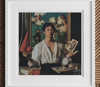 Framed portrait of a man juggling illustrating neurodivergent cognition and enhanced local connectivity in creativity