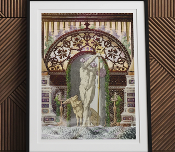 Ornate semicircular decorative panel with intricate floral and bird motifs inspired by casual repose at private dock