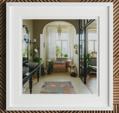 Elegant white clawfoot bathtub beneath arched window with sheer curtains highlighting sustainable interior design and air quality
