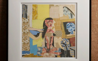 Cubist still life painting with fragmented shapes fruit and textured patterns showcasing pablo picasso’s collage art style