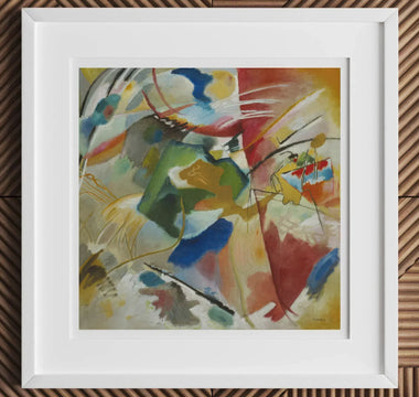 Abstract painting with vibrant colors and dynamic shapes inspired by wassily kandinsky bauhaus and expressionism art movement