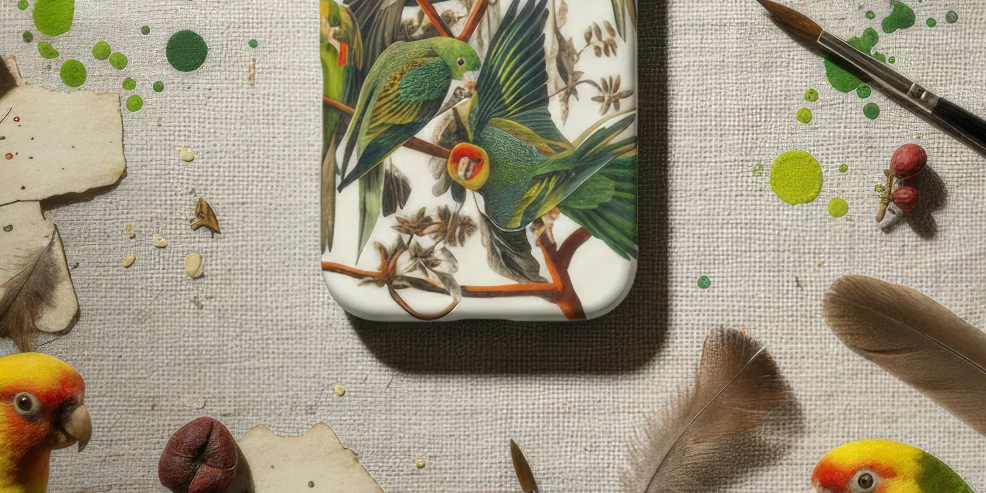 Bird-patterned phone case.
