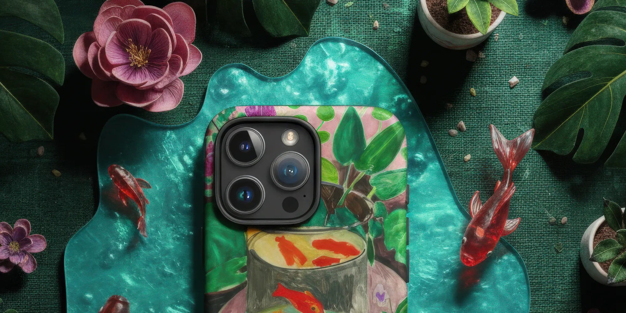 Colorful abstract patterned phone case for an iPhone.