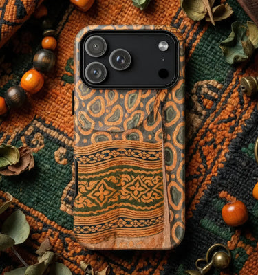 Fashion phone cases featuring intricate patterns and rich textures, perfect for style-savvy iPhone and Samsung users