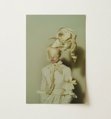 Fashion Wall Art featuring a model in a unique costume with ribbons, showcasing high fashion aesthetics.