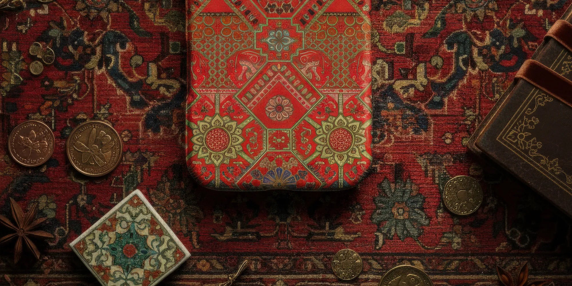 Red patterned phone case.