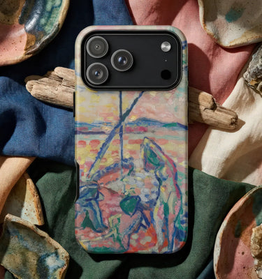 French Phone Cases featuring a stylish design with a fashionable woman and floral accents on a phone.