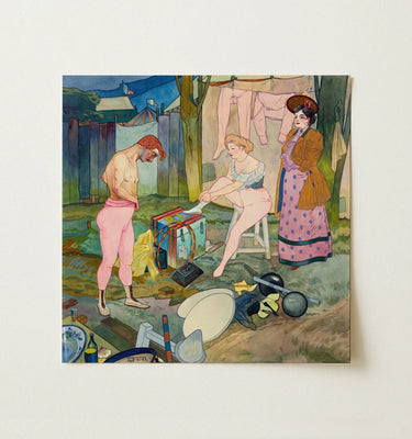 Georges de Feure artwork featuring figures in relaxed poses amid colorful outdoor scenery, displaying Art Nouveau style.