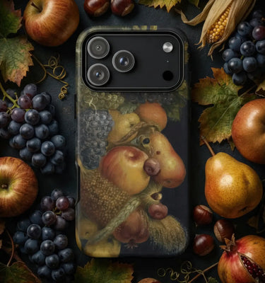 Vintage-style phone case featuring a detailed illustration of an old scholar in dark muted tones giuseppe arcimboldo collection