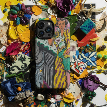 Colorful leaf-patterned phone case.