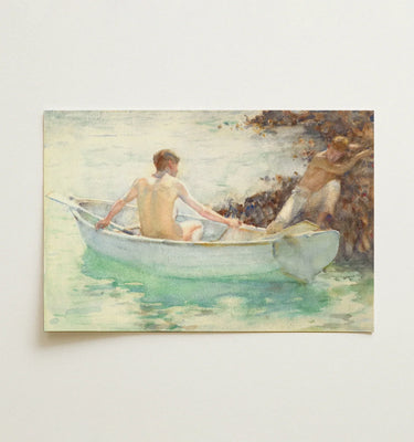 Embarkation (1911) - Henry Scott Tuke Art Print / Canvas Soft Watercolor Painting Depicts Light Blue Rowboat Two