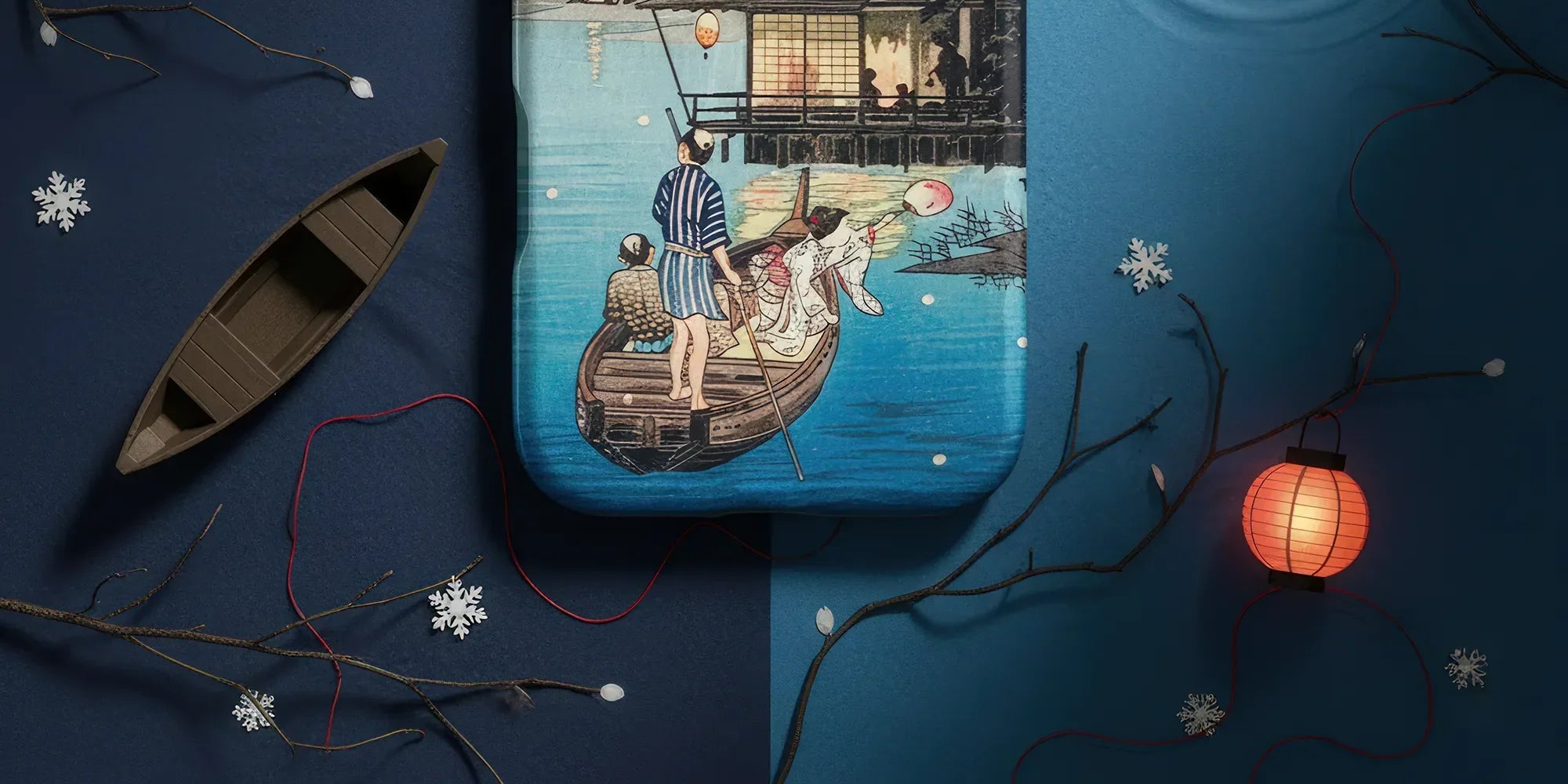 Smartphone case with a nature-inspired artistic design featuring waterfalls and greenery.