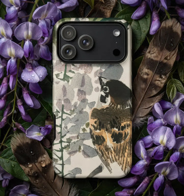Kono Bairei inspired phone case featuring intricate floral design with red blooms and green leaves.