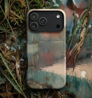 Landscape Art Phone Cases featuring a serene nature scene with mountains and rivers on a phone case.