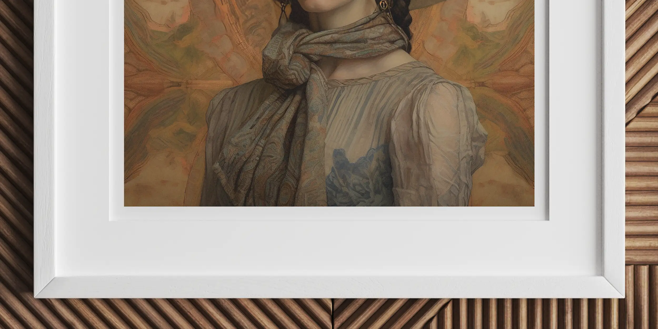 Portrait of a woman wearing a wide-brimmed cowboy hat and scarf.