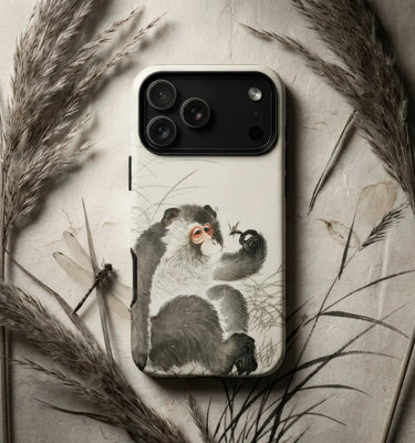 Ohara Koson inspired phone case featuring a majestic tiger illustration surrounded by lunar motifs and natural elements.
