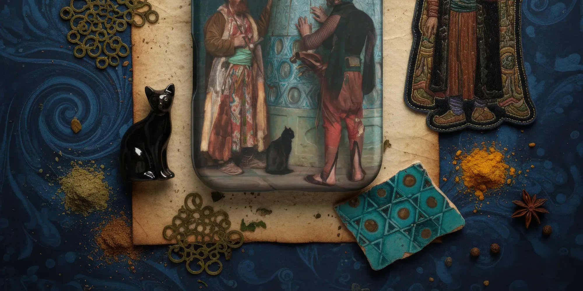 Smartphone with a decorative case featuring an intricate tribal-inspired pattern in earthy tones.