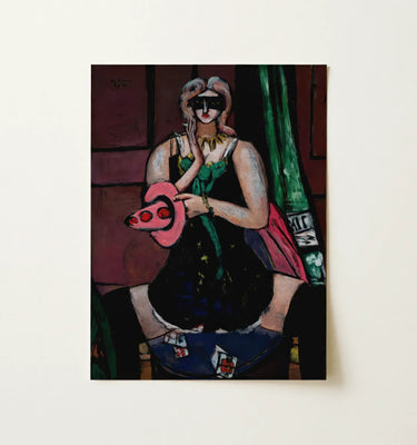 Painting Wall Art featuring a vibrant woman with a hat, expressing emotion in a bold color palette.