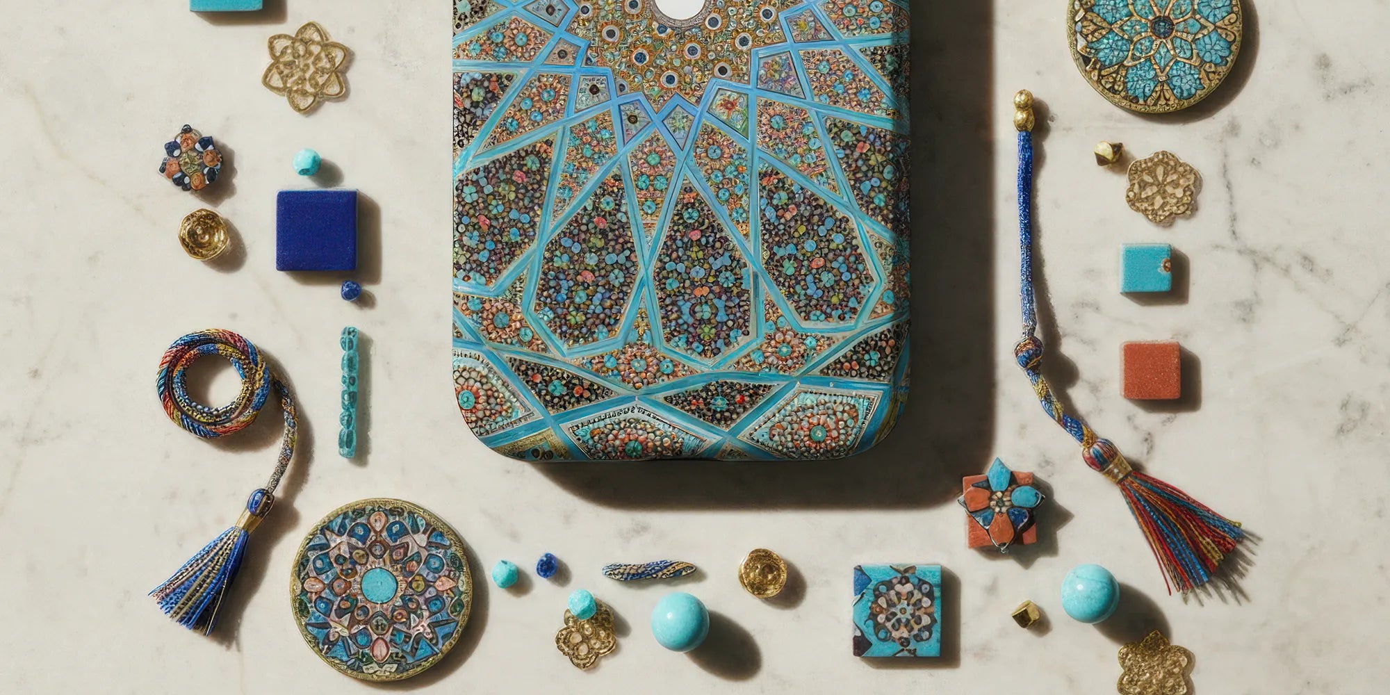 Colorful floral-patterned phone case with dual designs in orange and green.