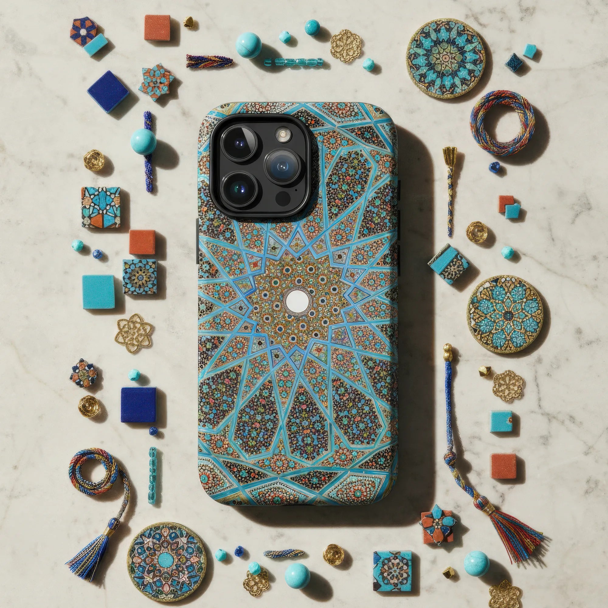 Colorful floral-patterned phone case with dual designs in orange and green.