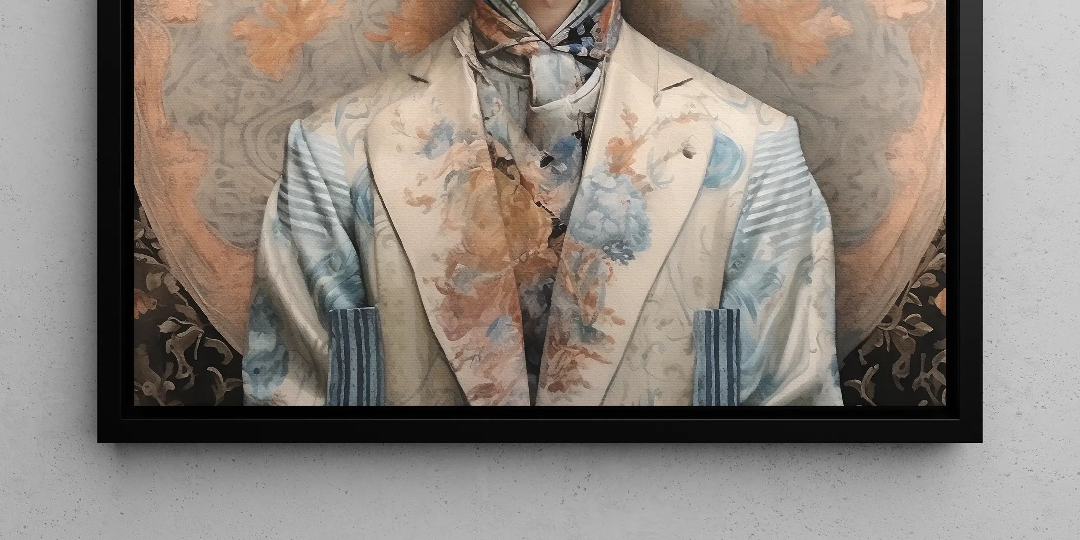 Portrait of a young person wearing a wide-brimmed hat and white jacket with blue fringe.
