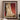 Framed painting of a nude figure with arms raised, seated against a red background.
