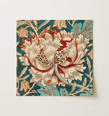 William Morris Wall Art featuring intricate floral patterns in vibrant colors, framed in a white frame.