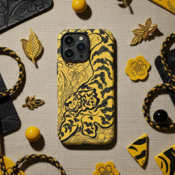 IPhone case featuring a design of vibrant yellow chrysanthemums.
