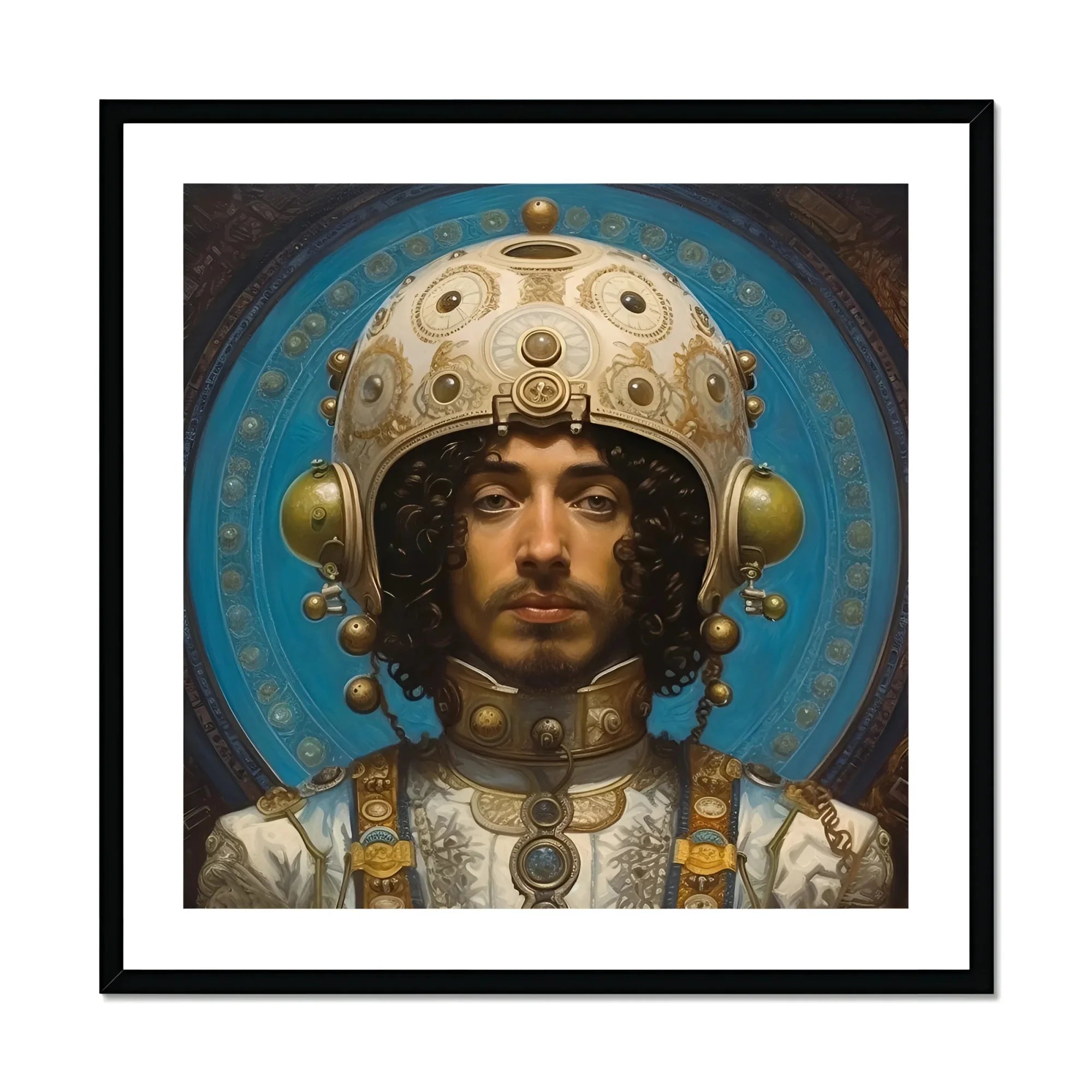 Mehdi the Gay Astronaut - Gays in Space Fine Art Print, Framed Portrait Man Ornate Helmet