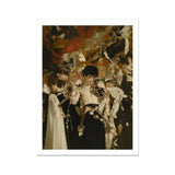 Carte Blanche - Surreal Gay Baroque Art Print, Woman Elegant Black Dress Adorned White Feathers Fur