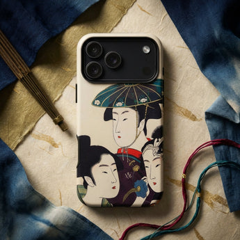 3 Young Men or Women - Utamaro Ukiyo-e Phone Case Cream-colored Intricate Illustration Traditional Japanese Geishas Kitagawa’s Three,