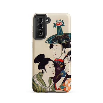 3 Young Men or Women - Utamaro Ukiyo-e Phone Case Samsung Galaxy S21 / Matte Beige Smartphone Traditional Japanese Illustration Three