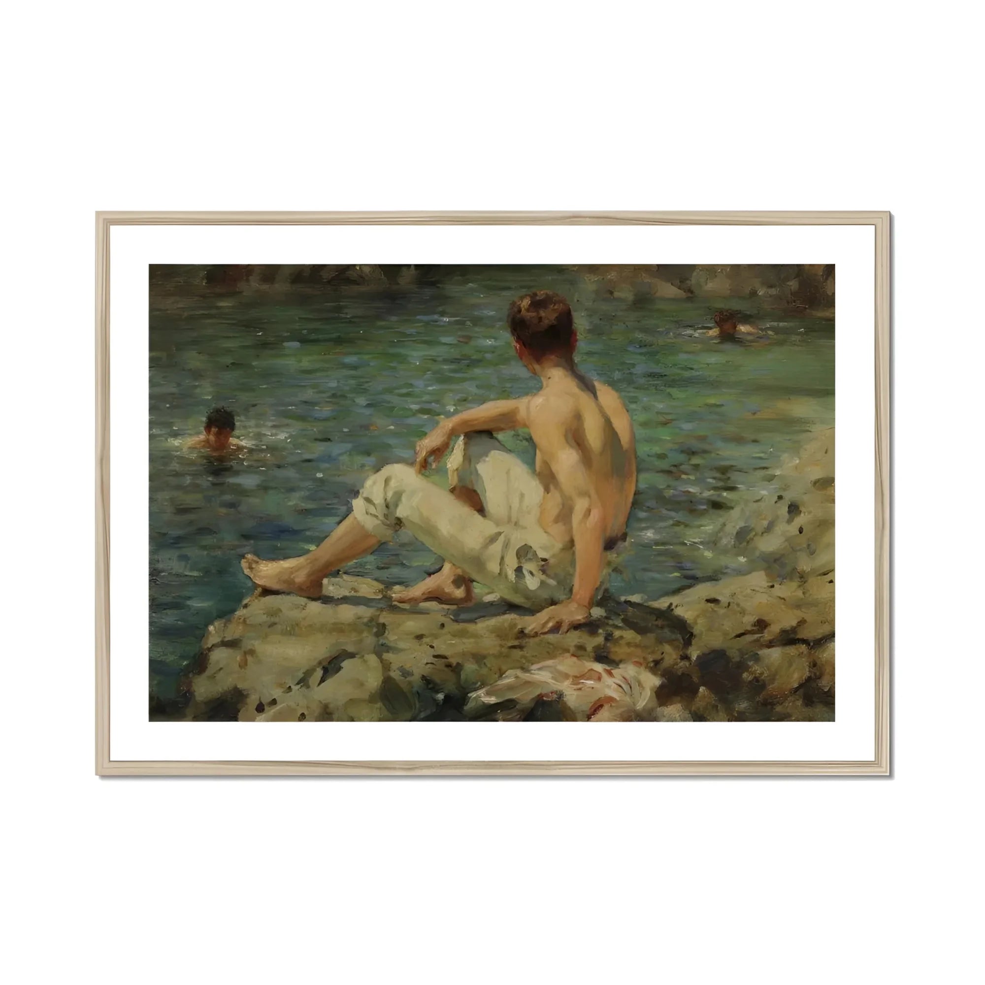 Green and Gold - Henry Scott Tuke Seaside Art Print, Framed Painting Man Water