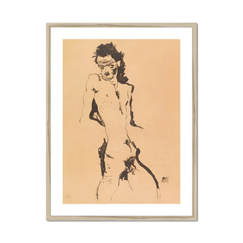 Male Nude Lithograph - Egon Schiele Art Print, Framed Nude Male Sketch