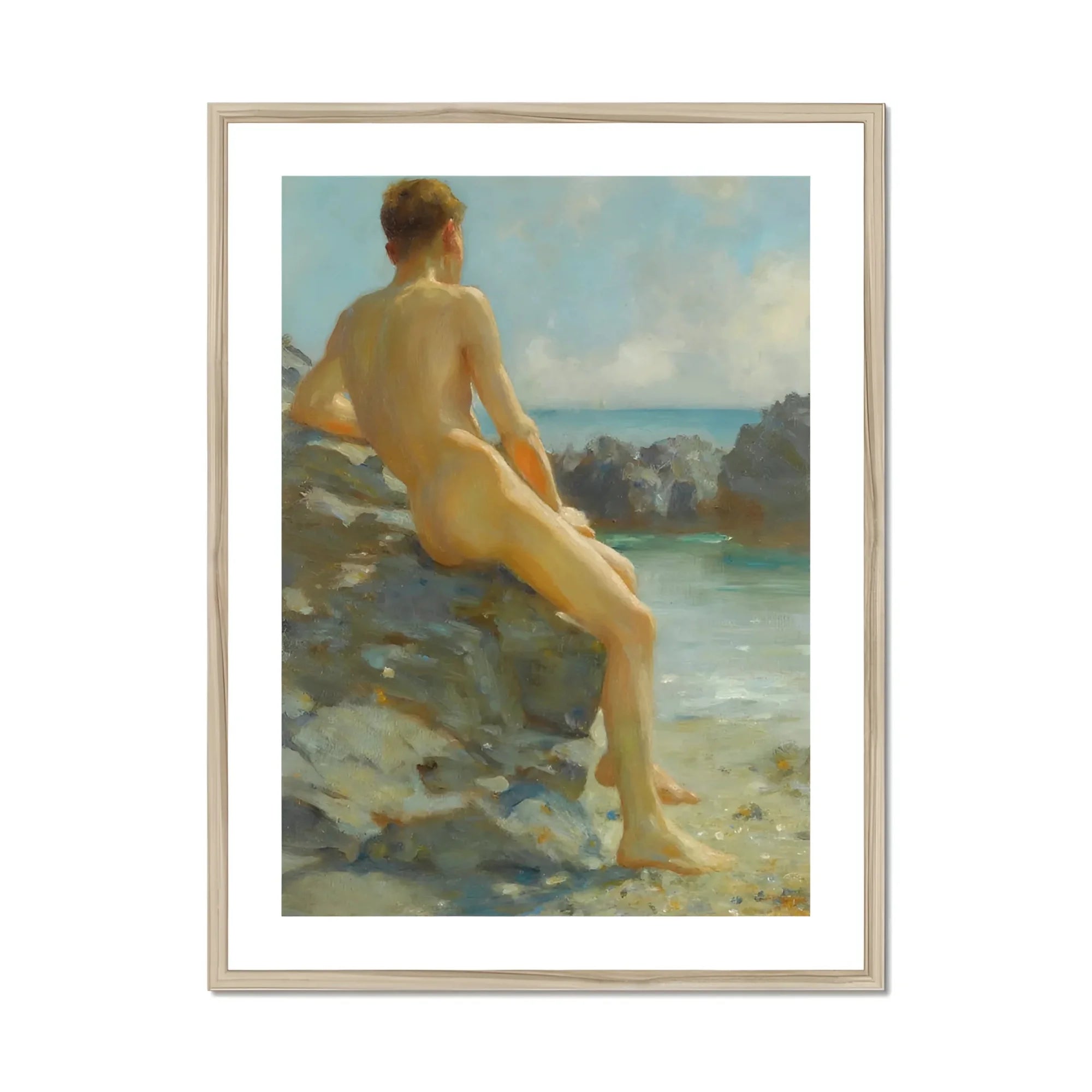 The Bather - Henry Scott Tuke Fine Art Print, Framed Nude Male Figure Rocks