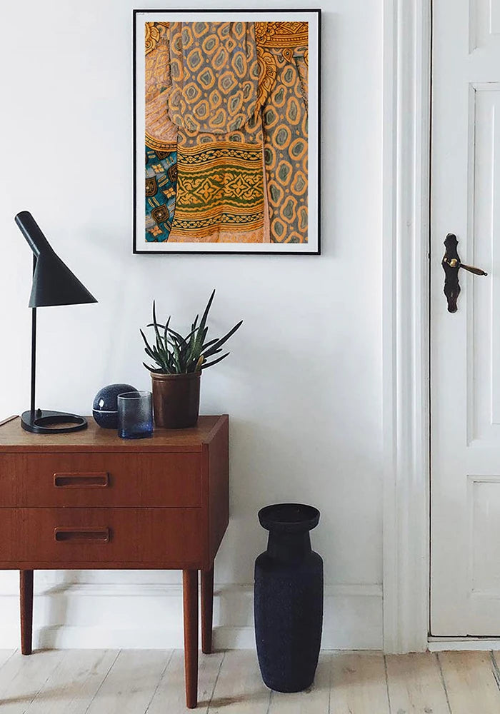 Lady-in-Waiting art print lifestyle mockup with table lamp and decor