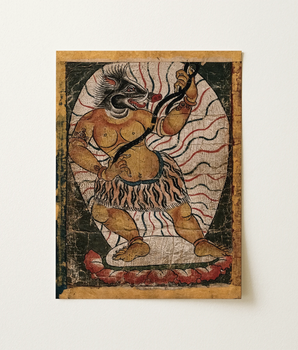 Demon with a Boar's Head Pulling a Black Rope - Tibetan Tsakli Card Art Print