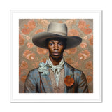 Apollo - Gay Black Dandy Cowboy Art Print, Framed Portrait Stylish Man Hat