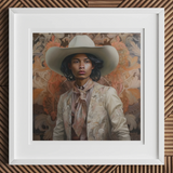 Arjuna - Gay Tamil Cowboy Dandy Art Print, Framed Portrait Photograph White Cowboy Hat Light-colored Western