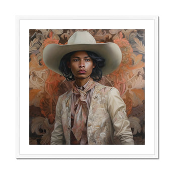 Arjuna - Gay Tamil Cowboy Dandy Art Print, Framed Portrait Person Cowboy Hat